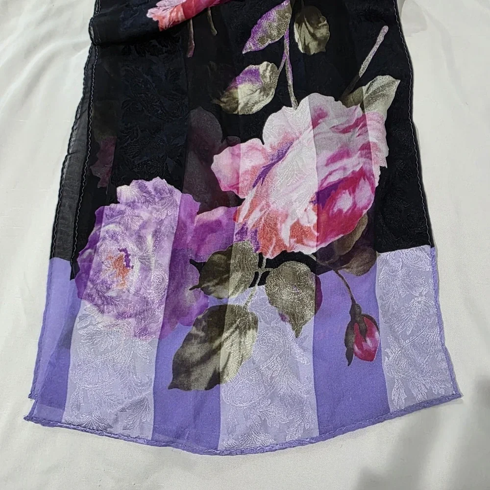 Floral Silk Scarf Rectangle Paisley Parisian Luxury‎